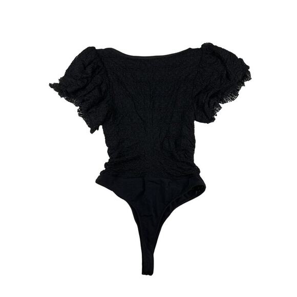 Cinq a Sept- Ruffle Bodysuit in Black - Picture 4 of 5